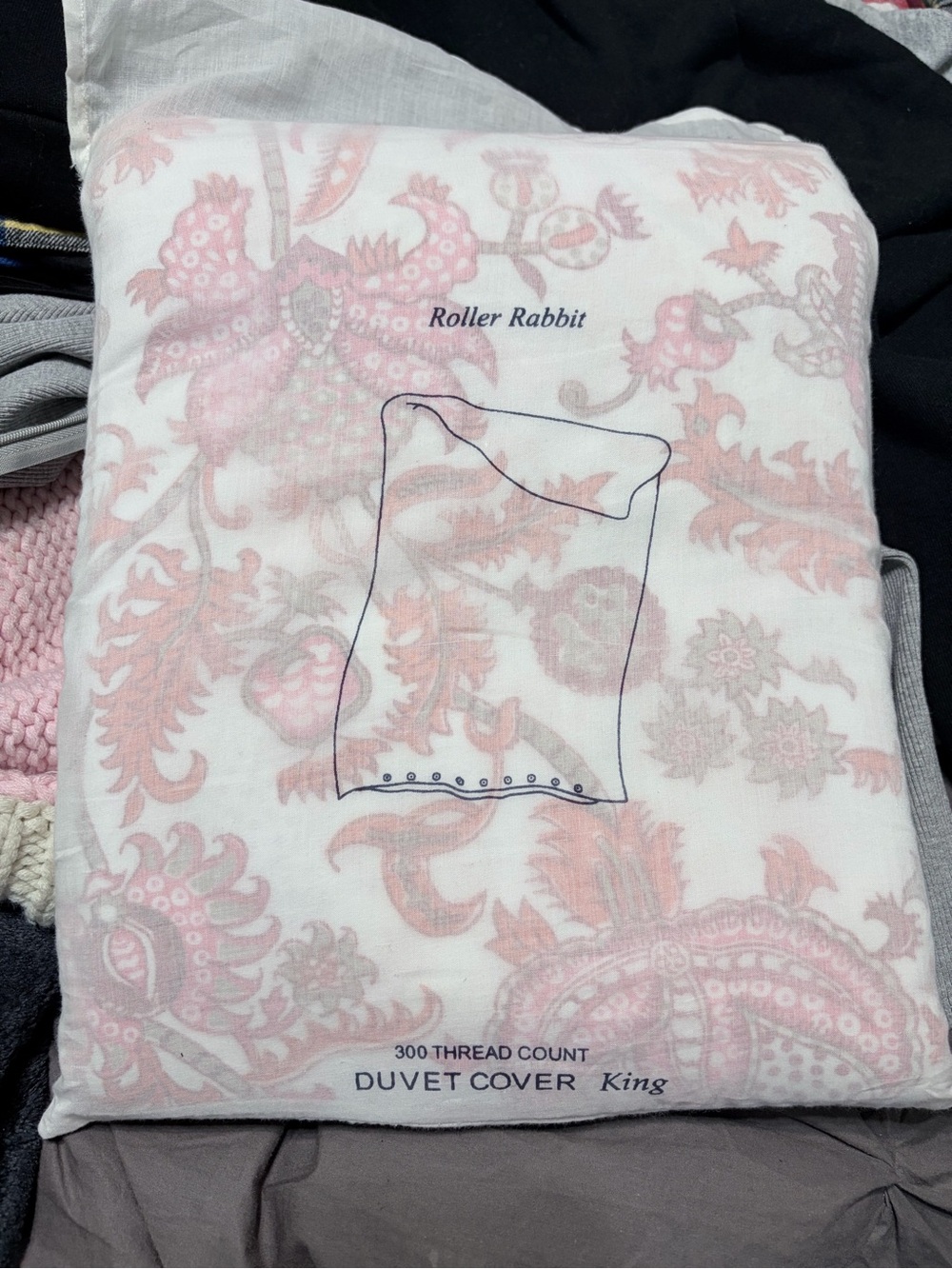 Roller Rabbit Amanda Orange King Duvet Cover 300 Thread Count Cotton Pink Floral